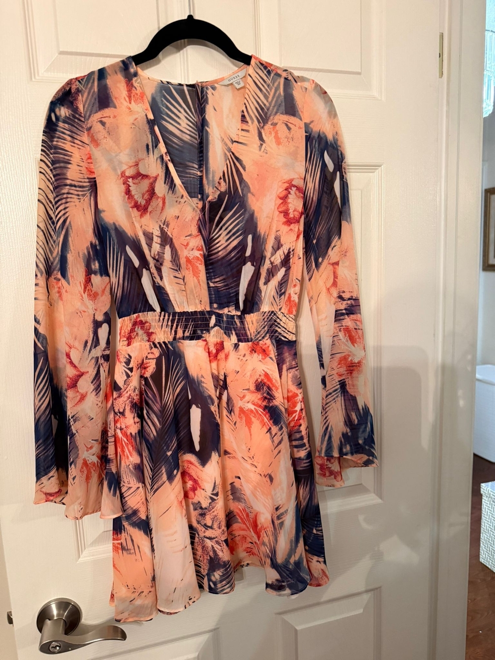 Guess Peach and Navy Tropical Print Dress